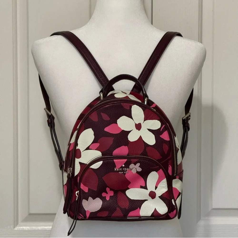 Kate Spade WKRU7023 Jackson Forest Floral Leather Backpack Pink Multi